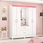 Guarda-Roupa Solteiro Com Espelho Capelinha Lord Branco/Rosa Flex  - Demobile Guarda-Roupa Solteiro Com Espelho Capelinha Lord Branco/Rosa Flex  - Demobile