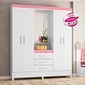 Guarda-Roupa Solteiro Com Espelho Capelinha Pérsia Branco/Rosa Flex  - Demobile Guarda-Roupa Solteiro Com Espelho Capelinha Pérsia Branco/Rosa Flex  - Demobile