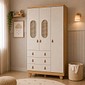 Guarda-roupa 3 Portas Abrir 100% MDF 3 Gavetas Peroba Pingo New Tela - Amêndoa/Off White