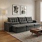 Sofá Retrátil Reclinável Moscou 3,00m Veludo Suede Espuma D28 - Cinza