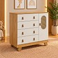 Cômoda 3 Gavetas 1 Porta Abrir 100% MDF Peroba Pingo New Tela  - Amendoa/Off White