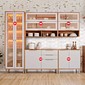 Cozinha Esplêndida Cristal Completa 5 Módulos 100% MDF, Cristaleira Reflecta  com LED, MGM Móveis - Cinamomo/Of White