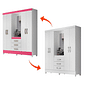 Guarda Roupa Solteiro 4 Portas com Espelho 3 Gavetas Capri Branco/Rosa - Moval Guarda Roupa Solteiro 4 Portas com Espelho 3 Gavetas Capri Branco/Rosa - Moval
