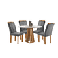 Mesa de Jantar Berlim Redonda com 4 Cadeiras - Cel Móveis Cinamomo/Off White/Cinza Mesa de Jantar Berlim Redonda com 4 Cadeiras - Cel Móveis Cinamomo/Off White/Cinza
