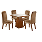 Conjunto Mesa Prada 90x90  com 4 Cadeiras Tampo Vidro LJ Móveis Castanho/Cinamomo Conjunto Mesa Prada 90x90  com 4 Cadeiras Tampo Vidro LJ Móveis Castanho/Cinamomo