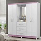 Guarda-Roupa Solteiro 4 Portas Capelinha com Espelho Ilhéus MX Móveis Branco com Pink Guarda-Roupa Solteiro 4 Portas Capelinha com Espelho Ilhéus MX Móveis Branco com Pink