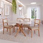 Mesa de Jantar Verona com 4 Cadeiras Tampo 1,30m Vidro Temperado Eucalipto - Off White