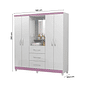 Guarda-Roupa Solteiro 4 Portas Capelinha com Espelho Ilhéus MX Móveis Branco com Pink Guarda-Roupa Solteiro 4 Portas Capelinha com Espelho Ilhéus MX Móveis Branco com Pink