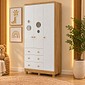 Guarda-roupa 3 Portas Abrir 100% MDF 3 Gavetas Peroba Duda Plus - Amêndoa/Branco Brilho