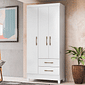 Guarda-Roupa Solteiro 3 Portas 2 Gavetas Lima Branco/Rosa/Branco-Flex - Moval Guarda-Roupa Solteiro 3 Portas 2 Gavetas Lima Branco/Rosa/Branco-Flex - Moval