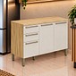 Balcão Ronipa 3 Portas 2 Gavetas Nápoli Prime 120cm Amêndoa/Off White