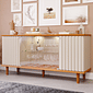 Buffet Aparador 4 portas 100% MDF, com Vidro Temperado Janice Cimol Nature/off White  Buffet Aparador 4 portas 100% MDF, com Vidro Temperado Janice Cimol Nature/off White