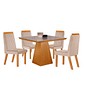 Conjunto Mesa Prada 90x90  com 4 Cadeiras Tampo Vidro LJ Móveis Castanho/Cinamomo Tec 164