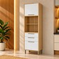 Paneleiro Torre Quente 1 Porta 3 Gavetas Ronipa para 2 Fornos Syrah 220cm - Amêndoa/Branco