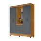 Guarda Roupa Solteiro 4 Portas com Espelho 3 Gavetas Freijo/Cinza Capri - Moval Guarda Roupa Solteiro 4 Portas com Espelho 3 Gavetas Freijo/Cinza Capri - Moval