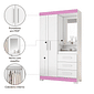 Guarda‑Roupa Solteiro 2 Portas 3 Gavetas NT 6020 Notável Móveis Branco/Rosa Flex