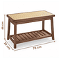 Banco Sapateira com Prateleira Ripada 75cm em Madeira Maciça e Rattan Cor Imbuia Banco Sapateira com Prateleira Ripada 75cm em Madeira Maciça e Rattan Cor Imbuia