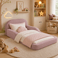 Cama Infantil de Solteiro Montessori em Espuma D28 Bouclé Rosa com Colchão Cama Infantil de Solteiro Montessori em Espuma D28 Bouclé Rosa com Colchão