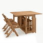 Mesa Dobrável Borboleta com 4 Cadeiras em Madeira Maciça de Pinus Cera