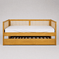 Cama de Solteiro com Cama Auxiliar em Madeira Maciça Pinus Mel Com Rattan Natural Cama de Solteiro com Cama Auxiliar em Madeira Maciça Pinus Mel Com Rattan Natural