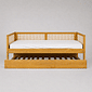 Cama de Solteiro com Cama Auxiliar em Madeira Maciça Pinus Mel Com Rattan Natural Cama de Solteiro com Cama Auxiliar em Madeira Maciça Pinus Mel Com Rattan Natural