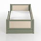 Cama Infantil de Solteiro Montessori Verde Oliva Com Rattan