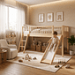 Cama Infantil de Solteiro Com Escorregador Bloomie em Madeira Maciça Pinus Natural