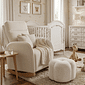 Poltrona de Amamentação Luna com Balanço e Puff Flor Bouclé Branco