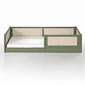 Cama Infantil de Solteiro Montessori Verde Oliva Com Rattan