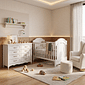 Kit Lilie Berço 2 em 1 e Cômoda 8 Gavetas em Madeira Maciça Branco Fosco