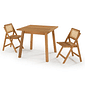 Conjunto de Mesa Quadrada com 2 Cadeiras em Madeira de Eucalipto com Encosto em Rattan Natural na Cor Pitanga Conjunto de Mesa Quadrada com 2 Cadeiras em Madeira de Eucalipto com Encosto em Rattan Natural na Cor Pitanga
