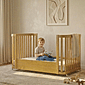 Berço Evolutivo 1,2,3 de Madeira Maciça 3 em 1 na Cor Mel com Rodinhas