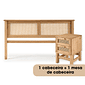 Kit Cabeceira + Mesa de Cabeceira 2 Gavetas de Rattan Nature