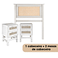 Kit Cabeceira SOLTEIRO + 2 Mesas de Cabeceira 2 Gavetas de Rattan Nature na Cor Branca