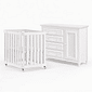 Kit Berço 3 em 1 + Cômoda 4 gavetas e 1 Porta com Rattan Branco | Linha Feliz + 1,2,3
