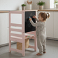 Torre de Aprendizagem Montessori 4 em 1 Rosa Cadeirão Ajustável, Mesinha de Atividades, Quadro de Desenhos