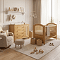 Kit Feliz Berço 2 em 1 e Cômoda 4 Gavetas e 1 Porta com Rattan em Madeira Maciça Mel Kit Feliz Berço 2 em 1 e Cômoda 4 Gavetas e 1 Porta com Rattan em Madeira Maciça Mel