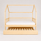 Cama Infantil Casinha Com Cama Auxiliar Bloomie em Madeira Maciça Pinus Natural Cama Infantil Casinha Com Cama Auxiliar Bloomie em Madeira Maciça Pinus Natural
