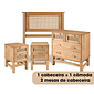 Kit Cabeceira SOLTEIRO + Cômoda + 2 Mesas de Cabeceira 2 Gavetas de Rattan Nature