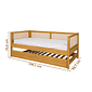 Cama de Solteiro com Cama Auxiliar em Madeira Maciça Pinus Mel Com Rattan Natural Cama de Solteiro com Cama Auxiliar em Madeira Maciça Pinus Mel Com Rattan Natural