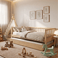 Cama de Solteiro com Cama Auxiliar em Madeira Maciça Pinus Natural