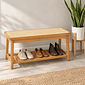 Banco Sapateira com Prateleira Ripada 90cm em Madeira Maciça e Rattan Cor Pitanga Banco Sapateira com Prateleira Ripada 90cm em Madeira Maciça e Rattan Cor Pitanga