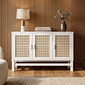 Balcão Buffet Nature em Madeira e Rattan Natural 03 Portas na Cor Branca