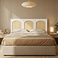 Cabeceira de Cama QUEEN 166cm Arcs Madeira e Rattan na Cor Branca Cabeceira de Cama QUEEN 166cm Arcs Madeira e Rattan na Cor Branca