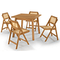 Conjunto de Mesa Quadrada com 4 Cadeiras em Madeira de Eucalipto com Assento e Encosto em Rattan Natural na Cor Pitanga Conjunto de Mesa Quadrada com 4 Cadeiras em Madeira de Eucalipto com Assento e Encosto em Rattan Natural na Cor Pitanga