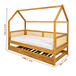 Cama Infantil Casinha Com Cama Auxiliar Bloomie em Madeira Maciça Pinus Mel Com Rattan Natural