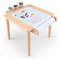 Mesa Infantil Quadrada de Madeira Maciça 61cm Natural com Porta-Lápis e Suporte para Papel