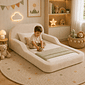 Cama Infantil de Solteiro Montessori em Espuma D28 Bouclé Bege com Colchão