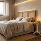 Cabeceira de Cama QUEEN 166cm Arcs Madeira e Rattan