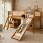Cama Infantil de Solteiro Com Escorregador Bloomie em Madeira Maciça Pinus Mel Com Rattan Natural Cama Infantil de Solteiro Com Escorregador Bloomie em Madeira Maciça Pinus Mel Com Rattan Natural